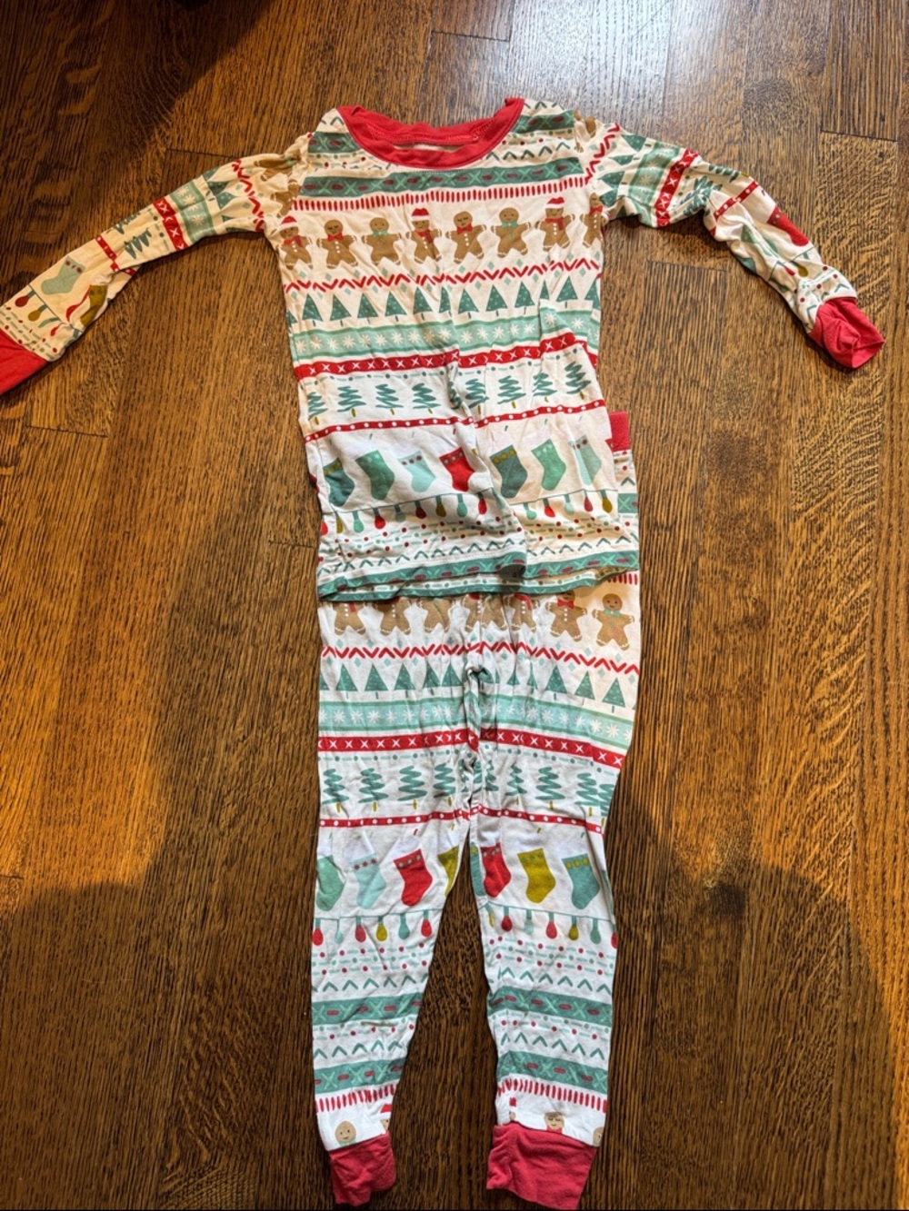 Little Sleepies Red Green Holiday Gingerbread Kids Pajama Set